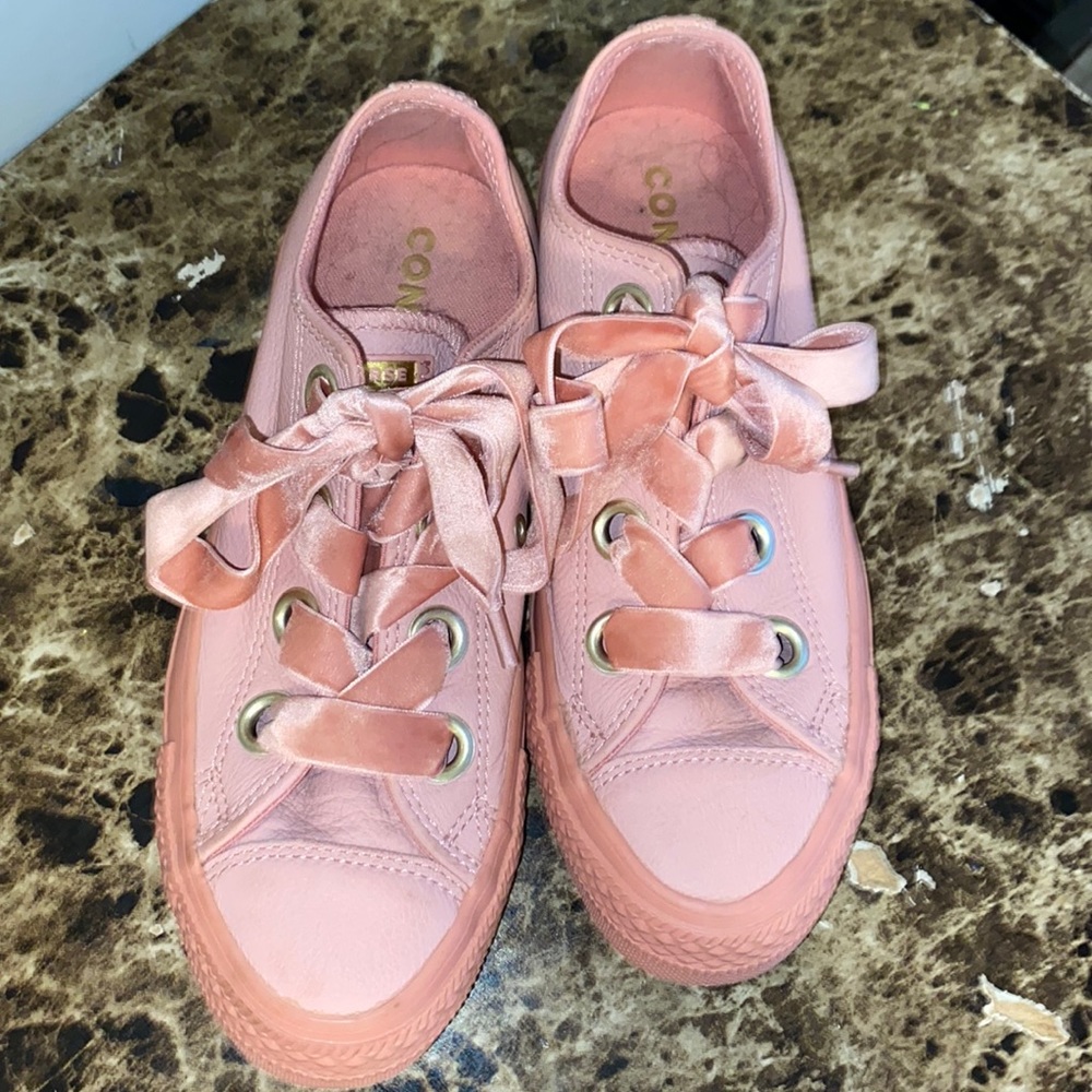 Leather Converse with velvet laces (Rose Pink)